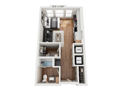 Floor plan for studio, 1 bath, 484 sqft